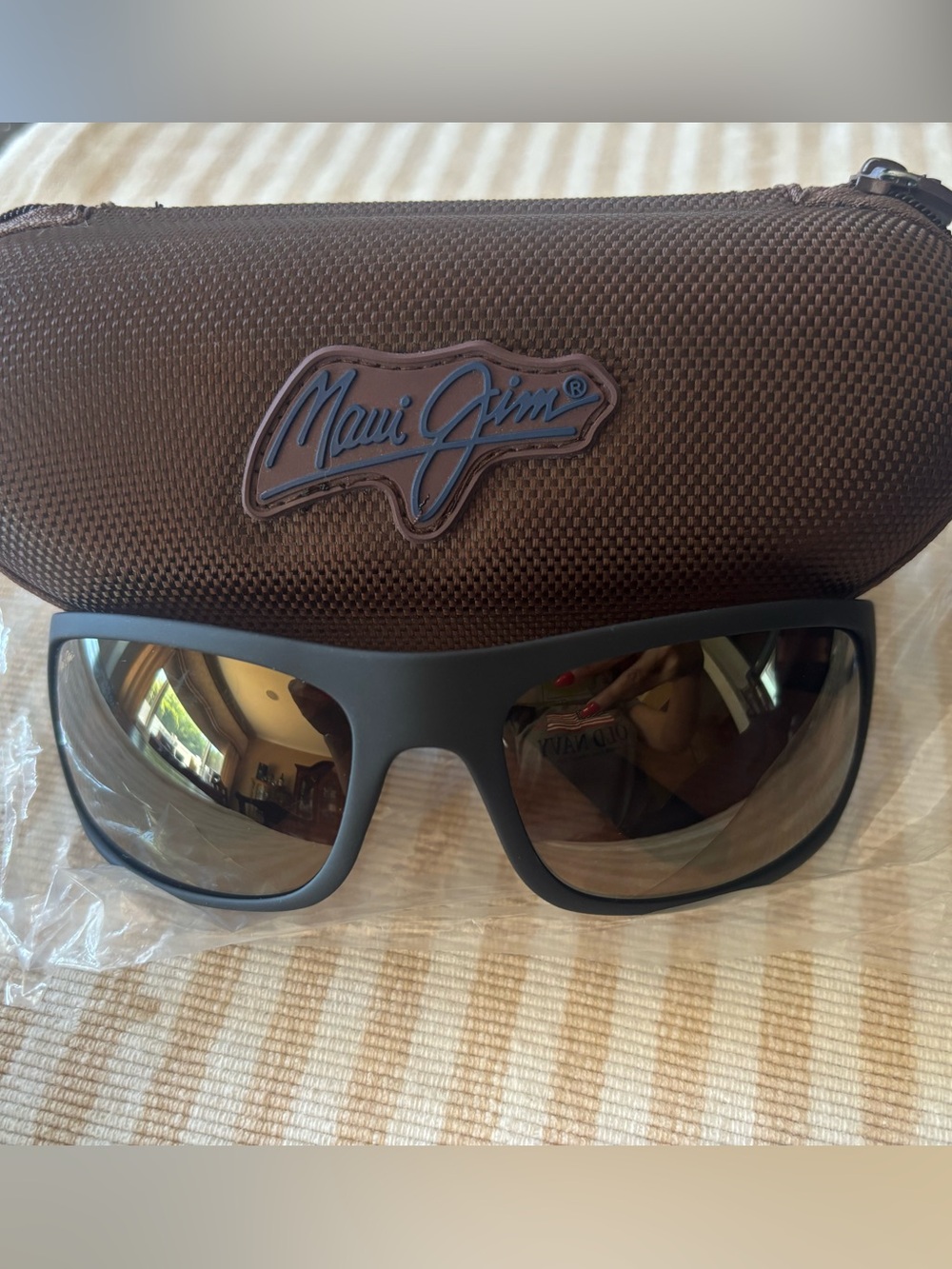 Maui Jim Matte Black Frame Sunglasses with Brown Case and Brown Lenses